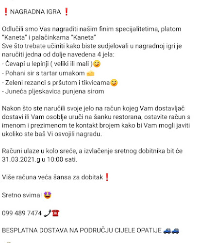 Jelo iz ponude Gostionice Kaneta